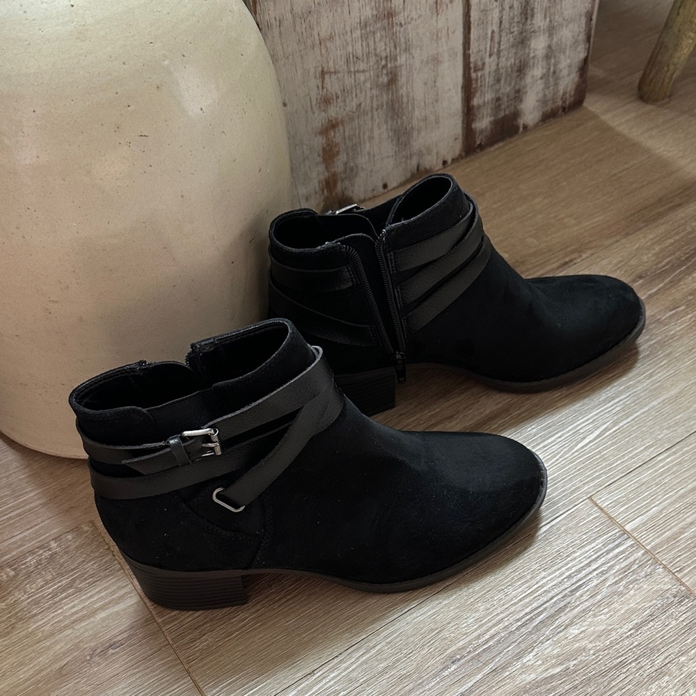 Bass Black Ankle Booties with Strap Detail